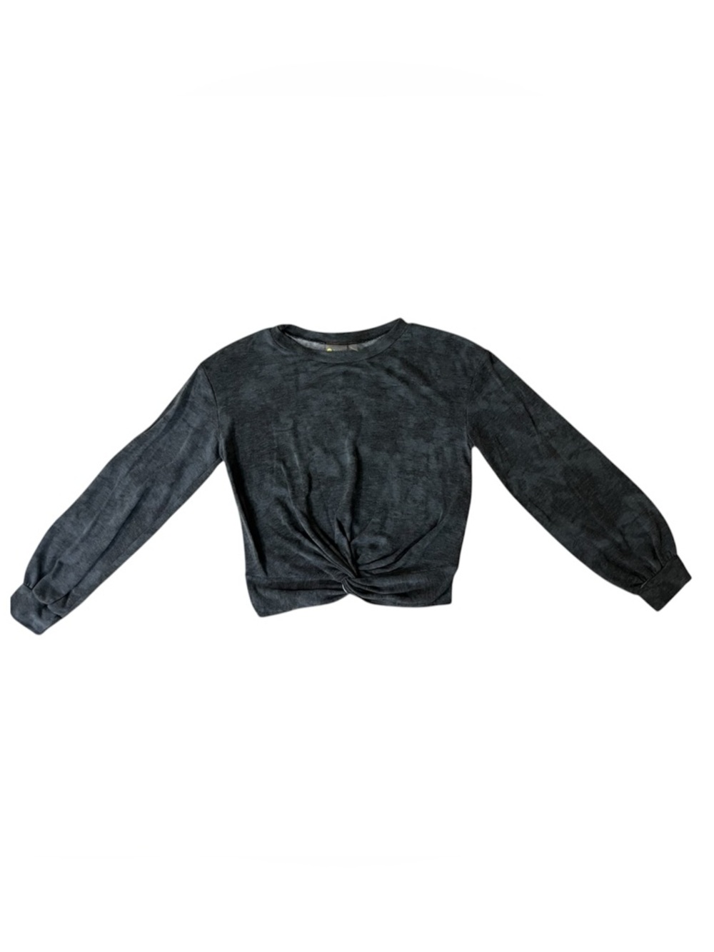 Zella Dark Charcoal Tie Dye Twist Front Cropped Long Sleeve Knit Top